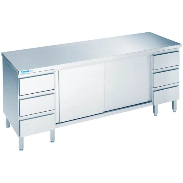 Arbeitstisch mit Schiebetüren und Schubladenblöcken, mit Tischplatte allseits ab - 1800x700x850/900 mm