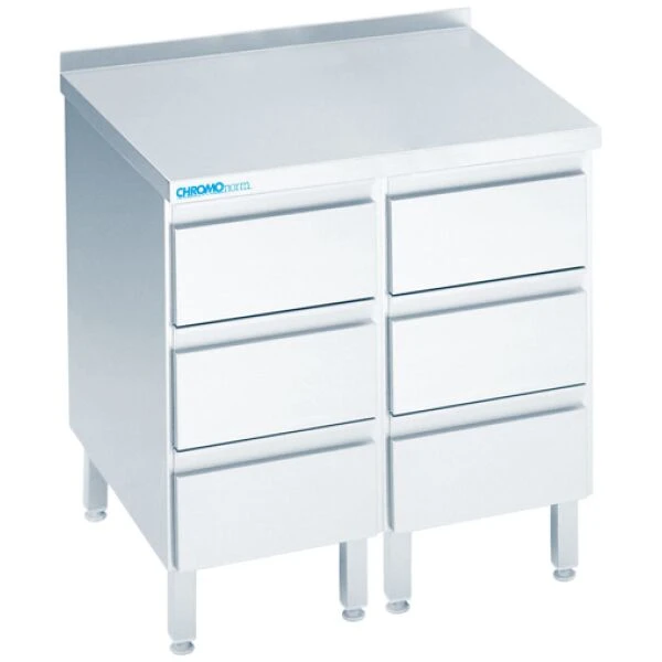 Schubladenblock mit 6 Schubladen, mit Tischplatte hinten auf - 800x600x850/900 mm