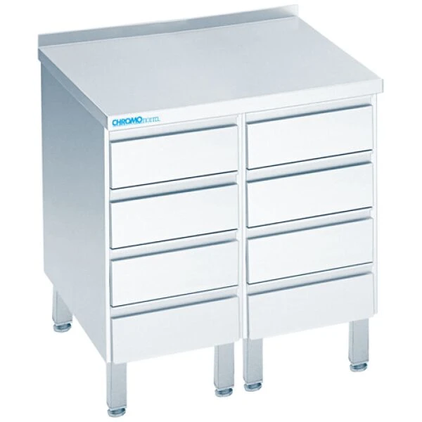 Schubladenblock mit 8 Schubladen, mit Tischplatte hinten auf - 800x700x850/900 mm