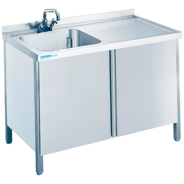 Spültisch mit 1 Becken links und Flügeltüren