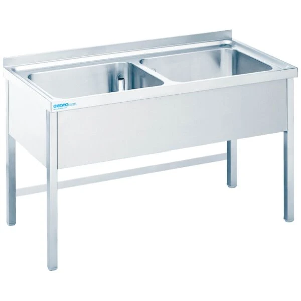 Spültisch mit 2 Becken mittig, offen - 1400x700x850/900 mm