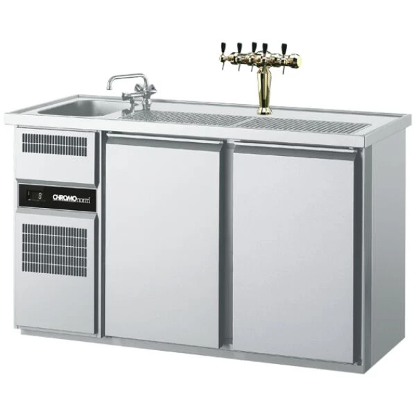 Getränketheke GN 1/1, 1 Becken links, 2 Türen - 1550x700x980 mm