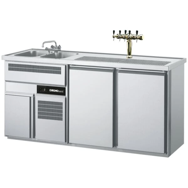 Getränketheke GN 1/1, 2 Becken links, 2 Türen - 1950x700x980mm