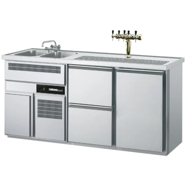 Getränketheke GN 1/1, 2 Becken links, 2 Züge 1/2, 1 Tür - 1950x700x980 mm