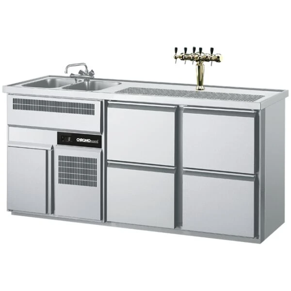 Getränketheke GN 1/1, 2 Becken links, 4 Züge 1/2 - 1950x700x980 mm