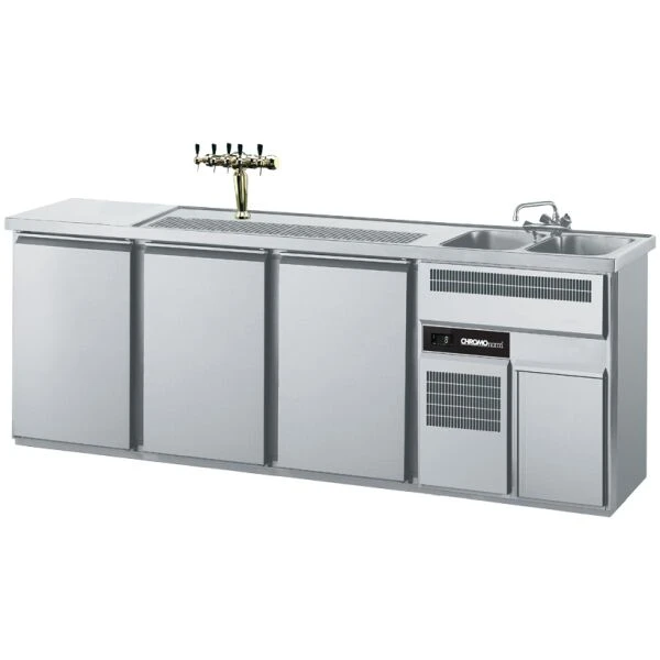Getränketheke GN 1/1, 2 Becken rechts, 3 Türen - 2500x700x980 mm