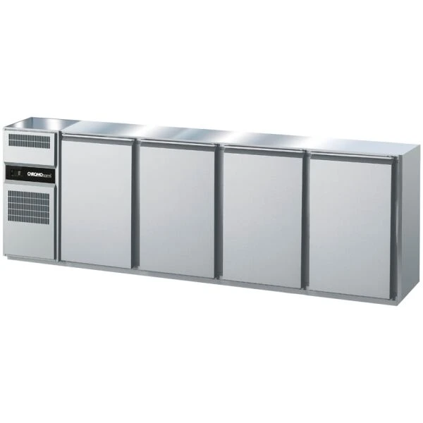 Getränketheke GN 1/1, 1 Becken links, 4 Türen, ohne Abdeckung, Zentralkühlung - 2600x656x930 mm